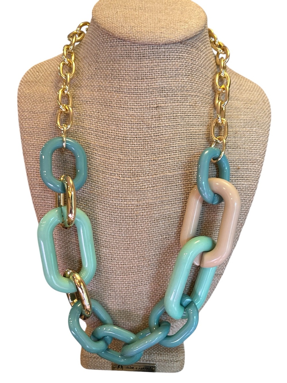 Chunky Resin Link Necklace in Teal, Mint & Cream -